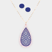 Filigree Rhinestone Pave Teardrop Pendant Necklace