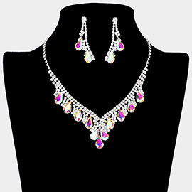 Teardrop Stone Accented Rhinestone Necklace