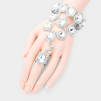 Teardrop Crystal Rhinestone Pave Hand Chain Evening Bracelet