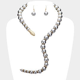 Pearl Beaded Snake Open Necklace 