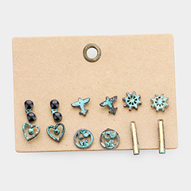 6Pairs - Burnished Metal Stud Earrings