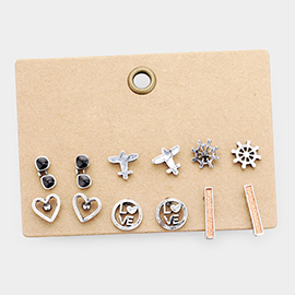 6Pairs - Burnished Metal Stud Earrings