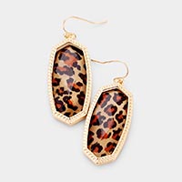 Leopard Hexagon Stone Dangle Earrings