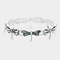 Abalone Dragonfly Antique Metal Stretch Bracelet