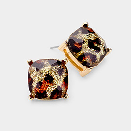 Leopard Glitter Square Stone Stud Earrings