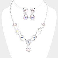 Round Crystal Vine Rhinestone Bib Drop Necklace