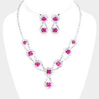 Round Crystal Vine Rhinestone Bib Drop Necklace