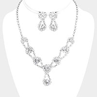 Round Crystal Vine Rhinestone Bib Drop Necklace