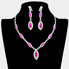 Marquise Crystal Rhinestone Drop Necklace Clip On Earring Set