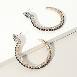 Crystal Rhinestone Pave Textured Metal Snake Hoop Earrings