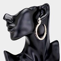 Crystal Rhinestone Pave Textured Metal Snake Hoop Earrings