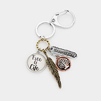 Tree of Life Metal Message Charm Keychain

