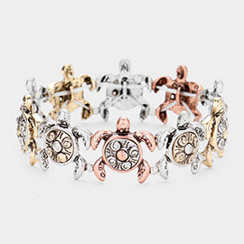 Burnished Metal Turtle Stretch Bracelet