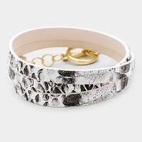 Snake Pattern Faux Leather Wrap Toggle Bracelet