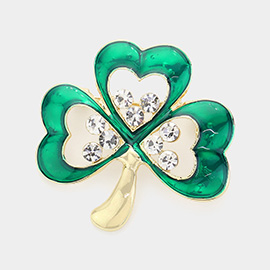 Rhinestone Enamel Clover Pin Brooch