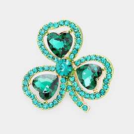 Heart Crystal Rhinestone Pave Clover Pin Brooch