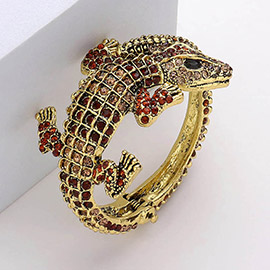 Crystal Rhinestone Crocodile/Alligator Embellished Evening Hinged Cuff Bracelet