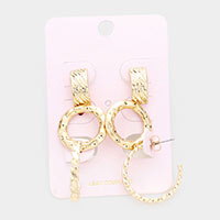 3 Pairs - Textured Metal Hoop Earrings