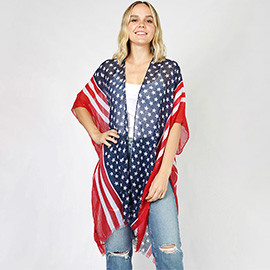 American Flag Print Kimono Poncho