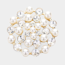 Pearl Round Crystal Accented Pin Brooch