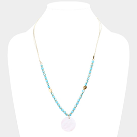 Mother of Pearl Pendant Faceted Beaded Adjustable Necklace 