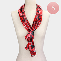 6PCS - Silk Feel  Fleur De Lis Print Scarf