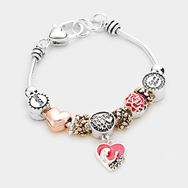 Love you Mom Charm Multi Bead Bracelet