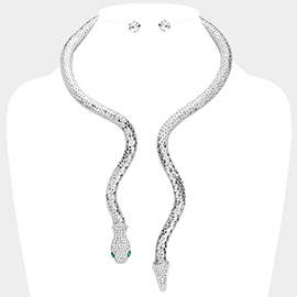 Snake Metal Chain Rhinestone Pave Choker Necklace
