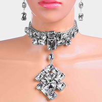 Chunky Rectangle Stone Cluster Choker Necklace