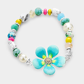 Multi Beaded Bloom Flower Stretch Bracelet