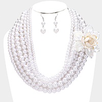 Elegant Multi Layered Flower Strand Pearl Necklace 