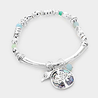 Tree of Life Charm Multi Bead Stretch Bracelet