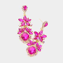 Floral Crystal Rhinestone Evening Drop Earrings