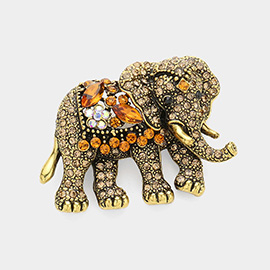 Crystal Floral Rhinestone Elephant Pin Brooch