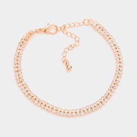 2 Row CZ Stone Embellished Tennis Evening Bracelet