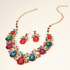 Teardrop Crystal Rhinestone Floral Vine Evening Necklace