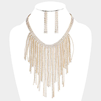 Rhinestone Metal Ball Chain Fringe Choker Necklace