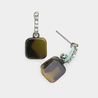 Rhinestone Metal Bar Celluloid Acetate Square Earrings