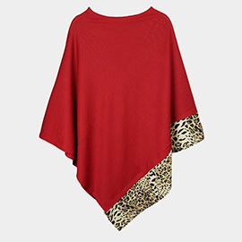 Leopard Trim Solid Poncho