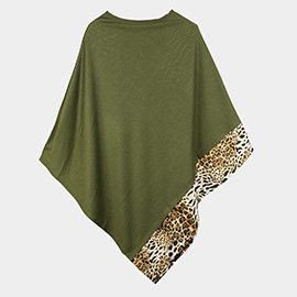 Leopard Trim Solid Poncho