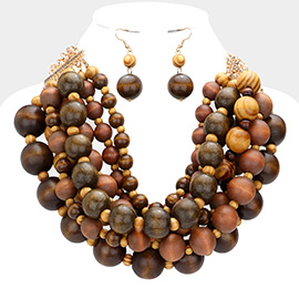 Chunky Multi Strand Wood Necklace