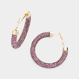 Clear Stone Detail Rhinestone Pave Half Hoop Earrings