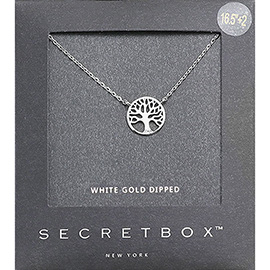 Secret Box_White Gold Dipped Metal Tree of Life Pendant Necklace