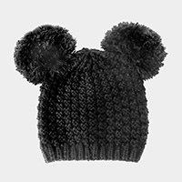 Double Pom Pom Knit Beanie Hat