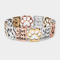 Live Love Bark Metal Paw Stretch Bracelet