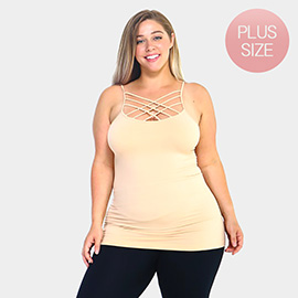 Plus Size Seamless Triple Criss-Cross Front Cami Tank Top