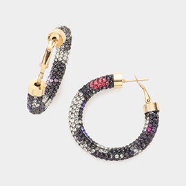 Leopard Rhinestone Pave Hoop Earrings