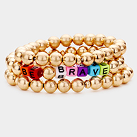 3PCS - BE BRAVE Metal Ball Stretch Bracelets