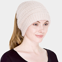 Cable Knit Ponytail Beanie Hat