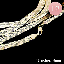 12PCS - 18 INCH, 5mm Gold Plated Superflex Herringbone Chain Necklaces